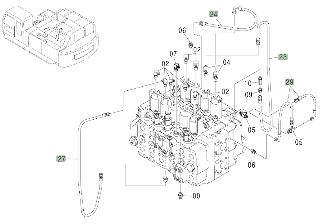 Hitachi ZX600LC installation diagram showing hydraulic hose 4452734 at Pipe No. 29