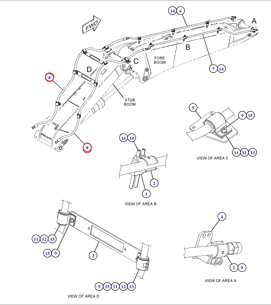 Caterpillar CAT®M317F installation diagram showing hydraulic hose 435-4128 at Pipe No. 8