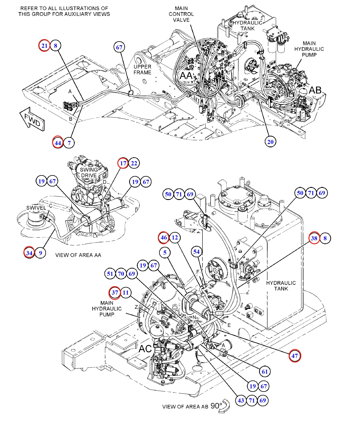 Caterpillar CAT®313D2 installation diagram showing hydraulic hose 104-8973 at Pipe No. 17