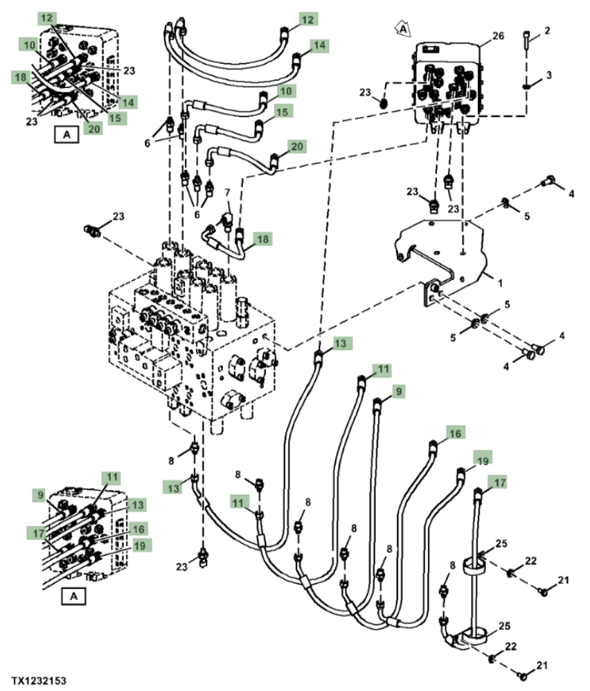 Hitachi ZX310F-FE-6N installation diagram showing hydraulic hose 4630939 at Pipe No. 15