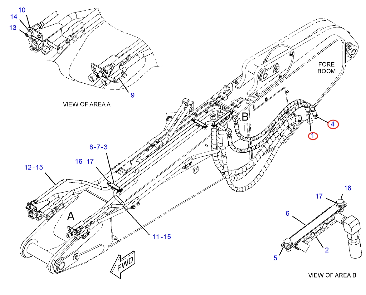 Caterpillar CAT®316F installation diagram showing hydraulic hose 370-8863 at Pipe No. 4