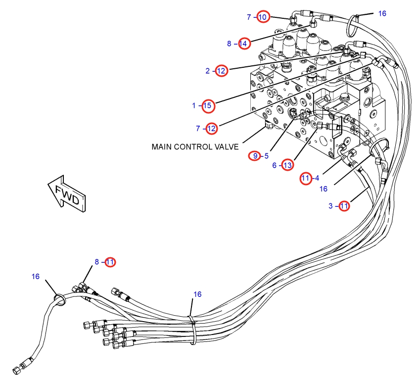 Caterpillar CAT®315F LCR installation diagram showing hydraulic hose 319-9976 at Pipe No. 13