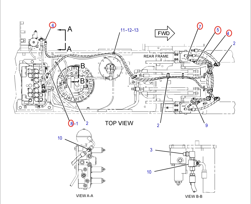 Caterpillar CAT®316E L installation diagram showing hydraulic hose 212-5506 at Pipe No. 4