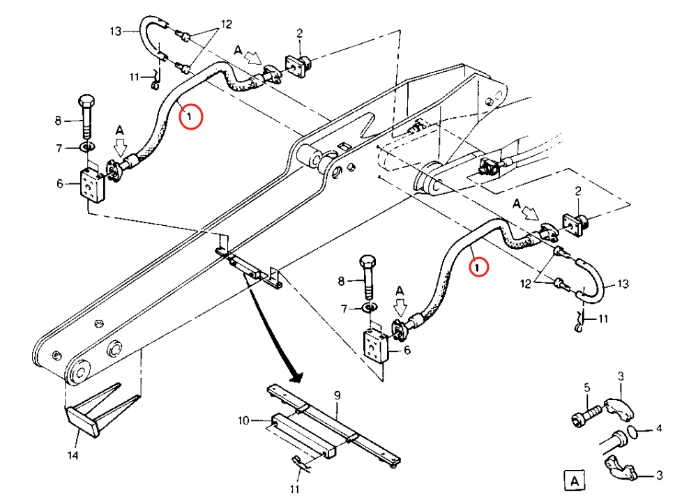 Caterpillar CAT®212B installation diagram showing hydraulic hose 8U-4336 at Pipe No. 1