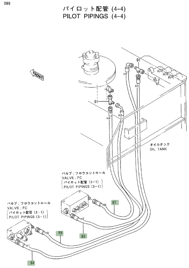 Hitachi EX400LC-3C installation diagram showing hydraulic hose 4366763 at Pipe No. 84