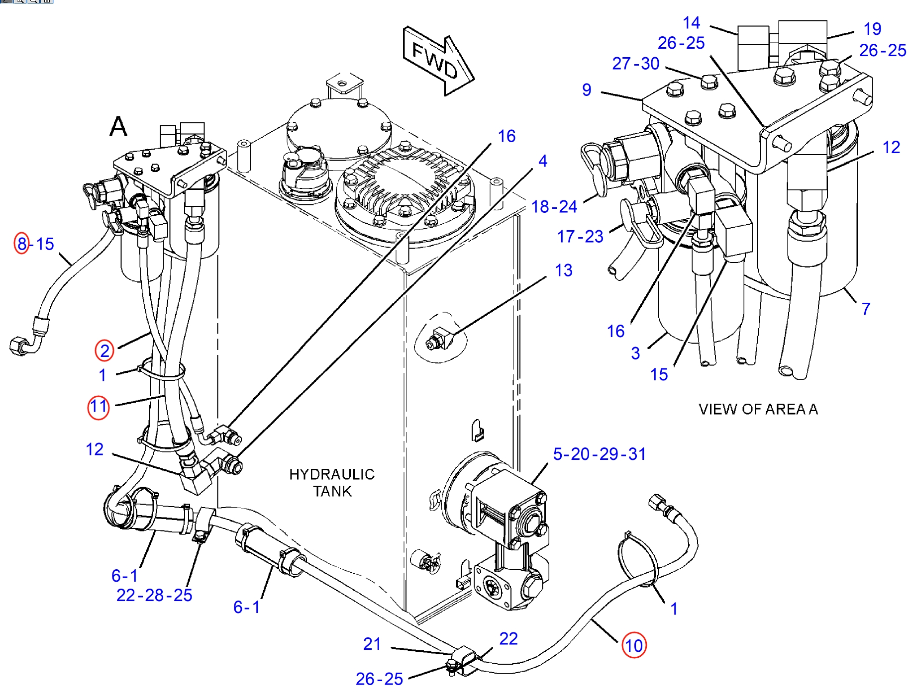 Caterpillar CAT®314E LCR installation diagram showing hydraulic hose 395-1441 at Pipe No. 11