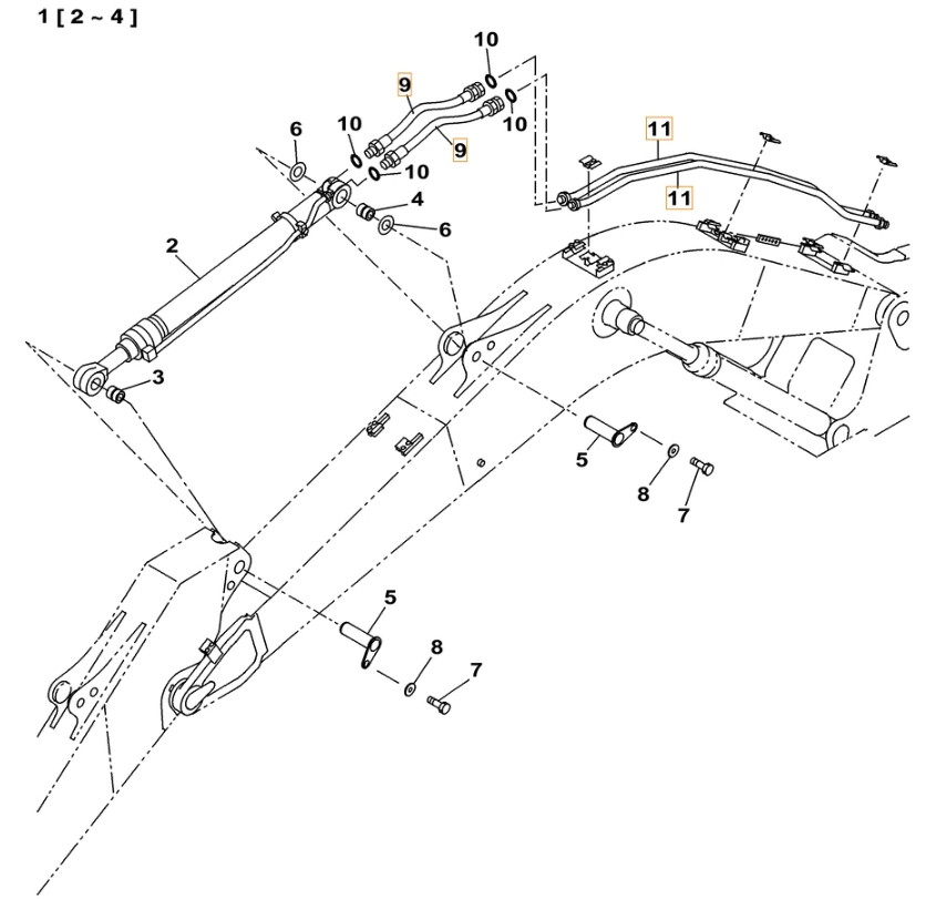 Case CX130C-8 installation diagram showing hydraulic hose KRV19720 at Pipe No. 9