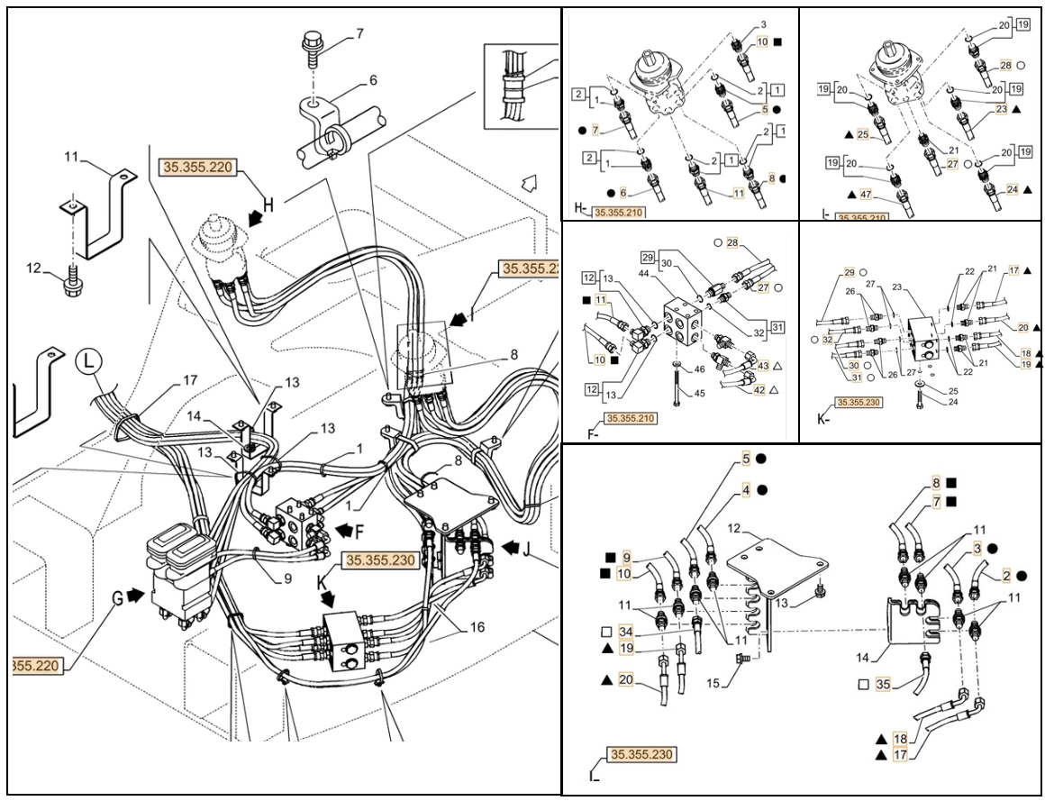 Case CX75C SR installation diagram showing hydraulic hose KHJ2238 at Pipe No. 17