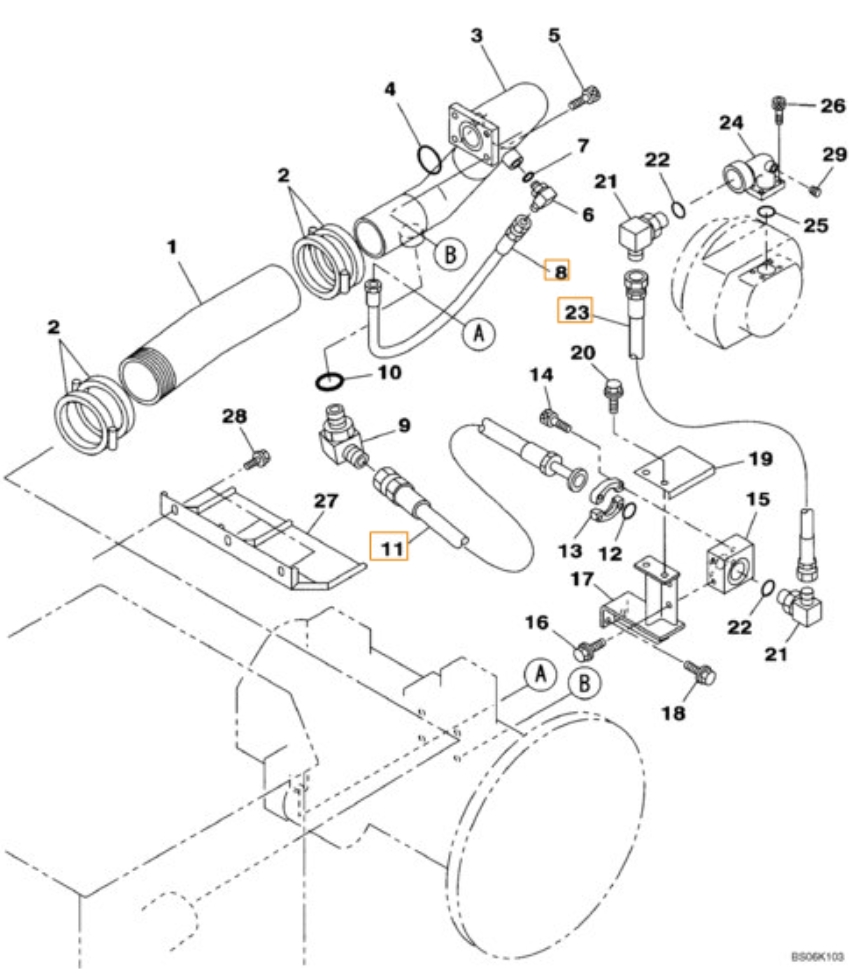 Case CX460 installation diagram showing hydraulic hose KTJ1991 at Pipe No. 8