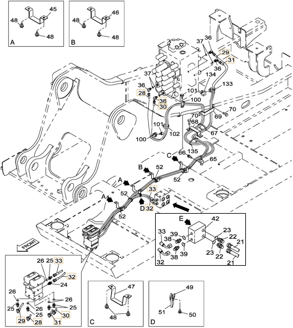 Case CX300B installation diagram showing hydraulic hose KHJ2240 at Pipe No. 28
