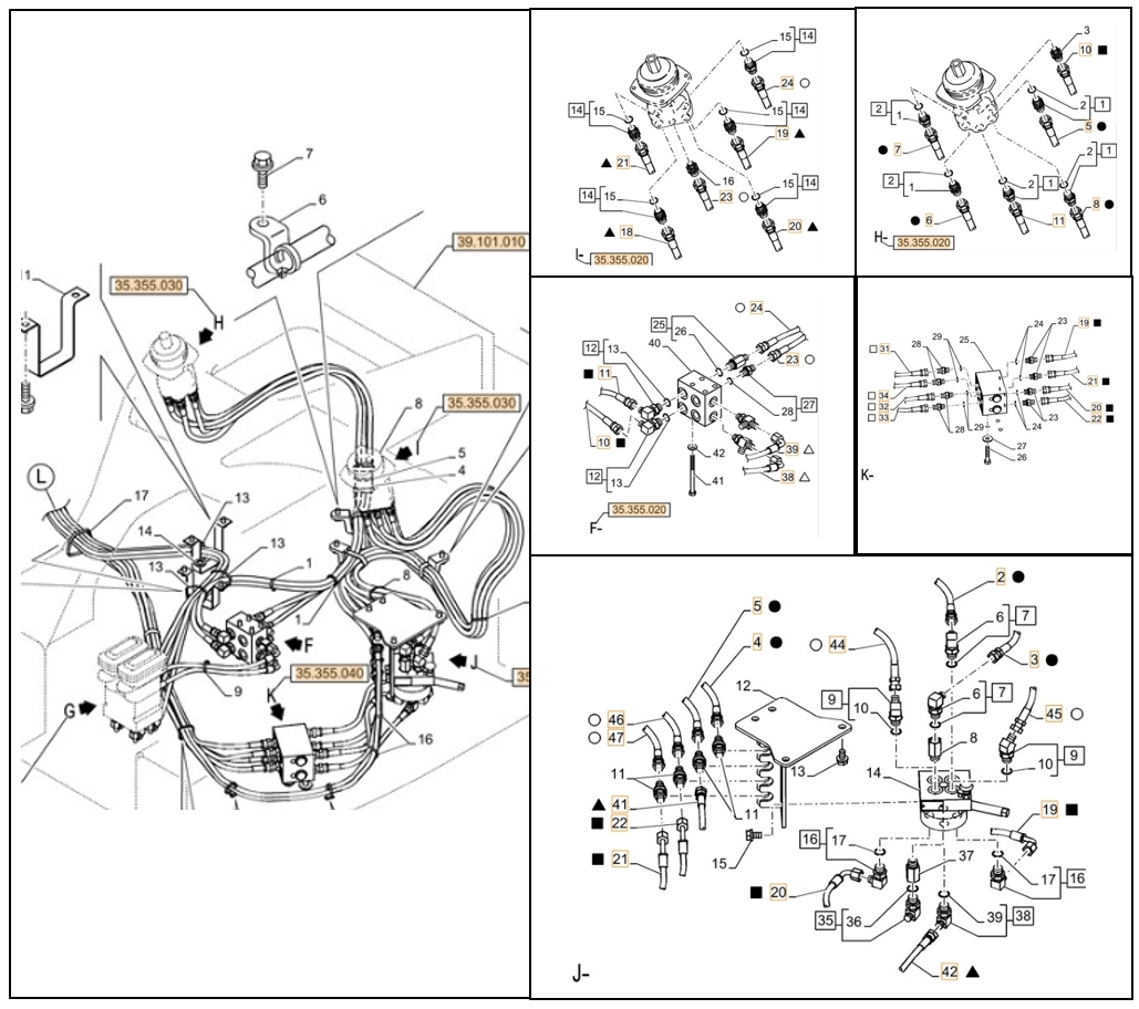 Case CX75C SR installation diagram showing hydraulic hose KHJ2084 at Pipe No. 20