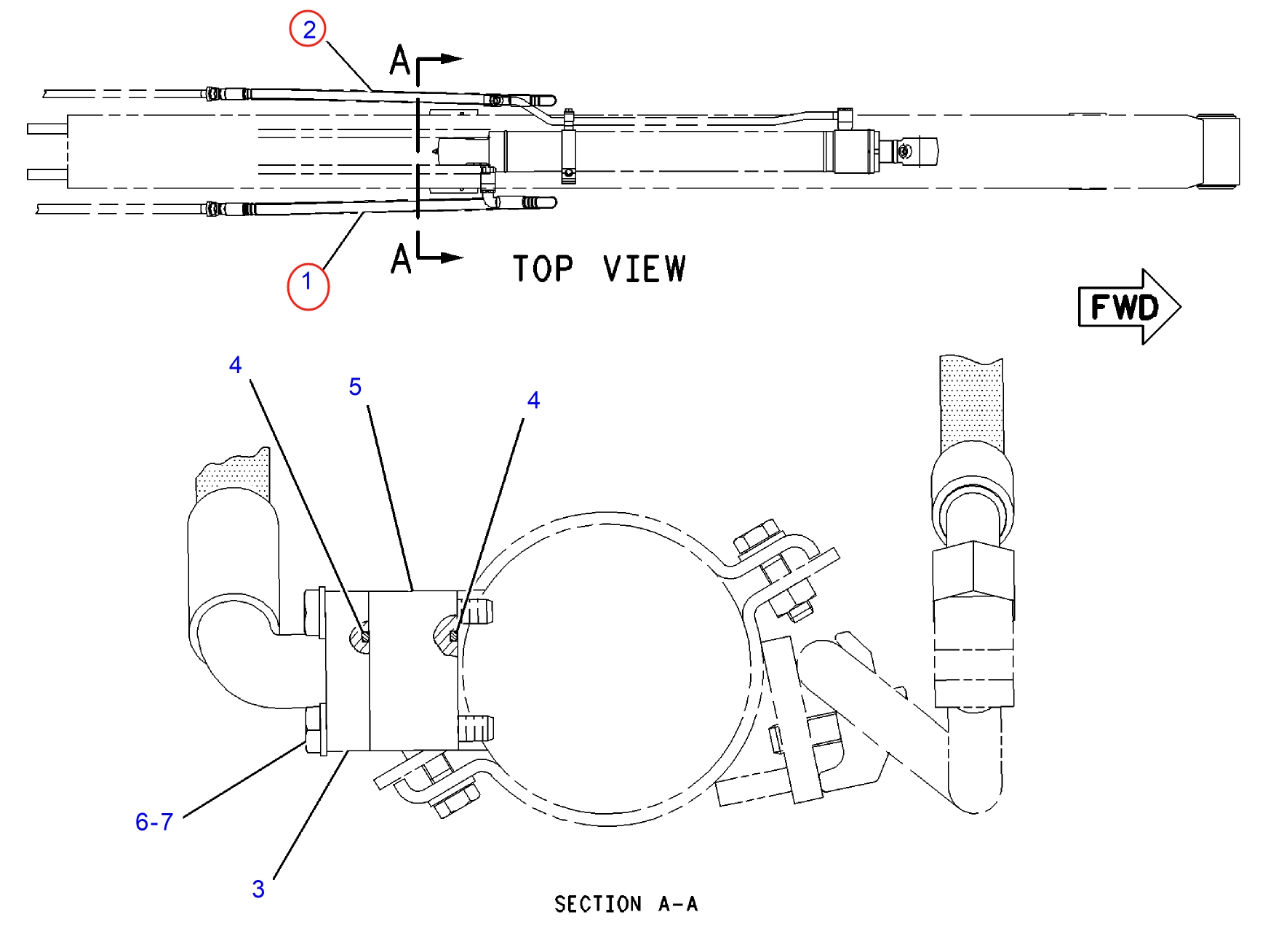 Caterpillar CAT®311C installation diagram showing hydraulic hose 124-0841 at Pipe No. 2