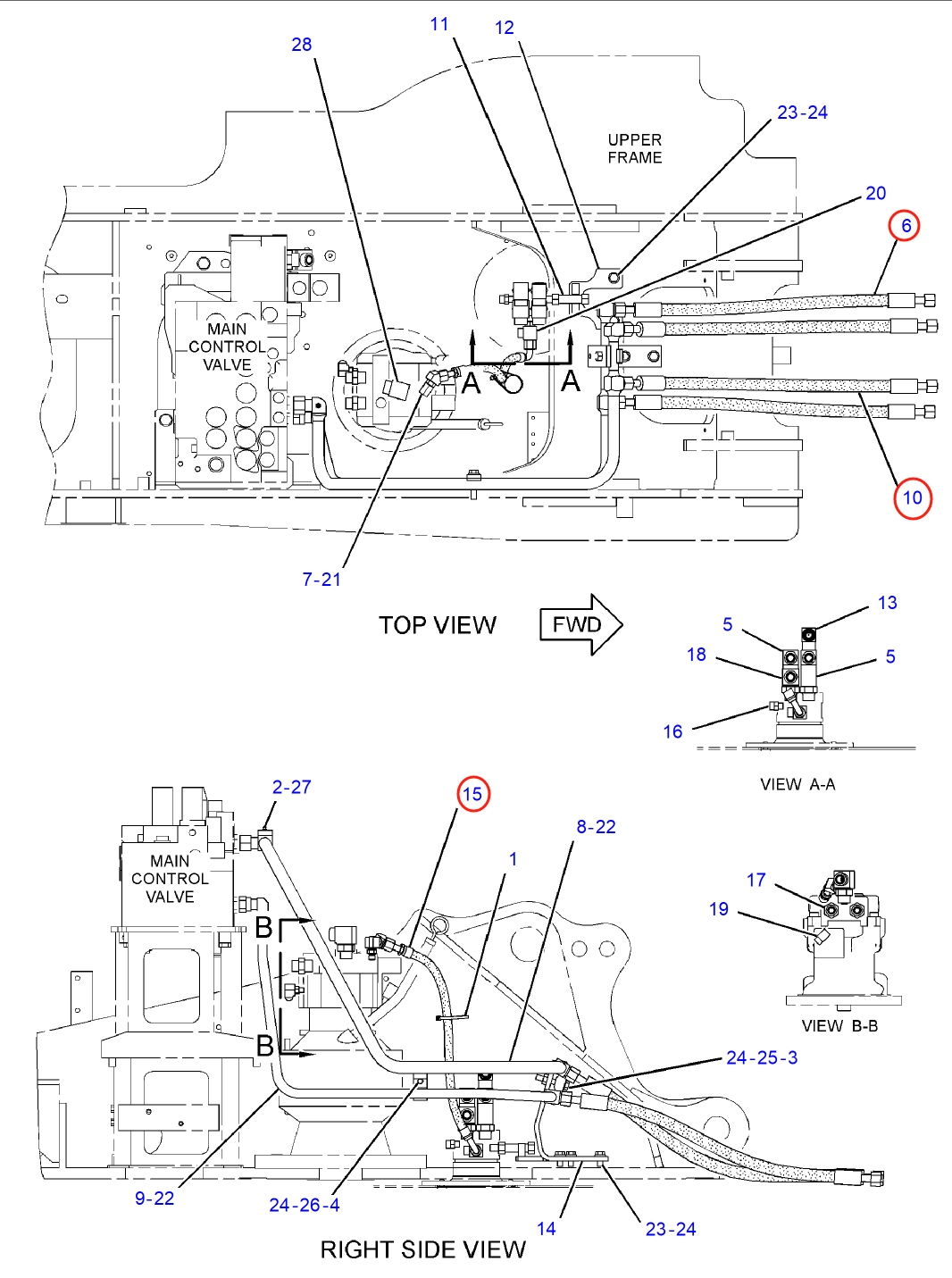 Caterpillar CAT®312D installation diagram showing hydraulic hose 187-7173 at Pipe No. 10