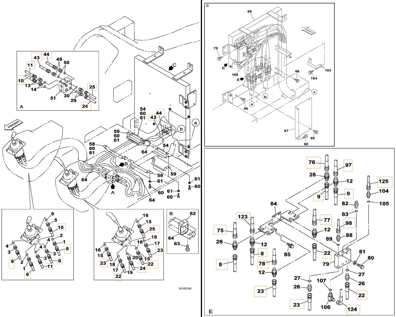Case CX800 installation diagram showing hydraulic hose KHJ1345 at Pipe No. 22