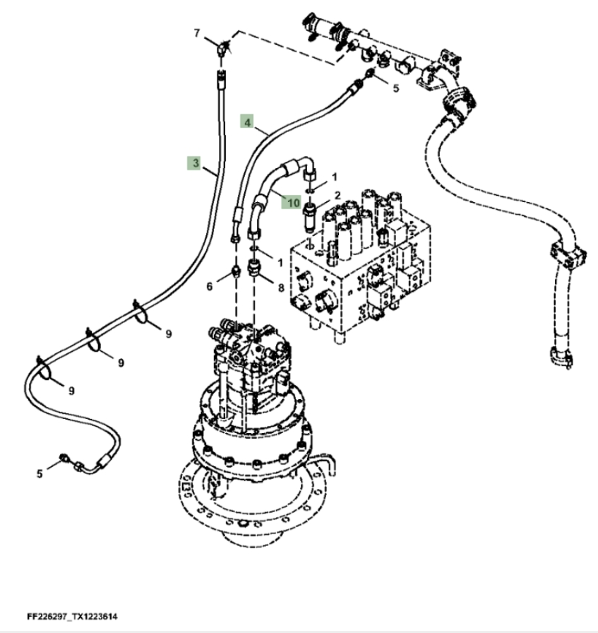 Hitachi ZX260FLC-LL-6N installation diagram showing hydraulic hose 4636895 at Pipe No. 3