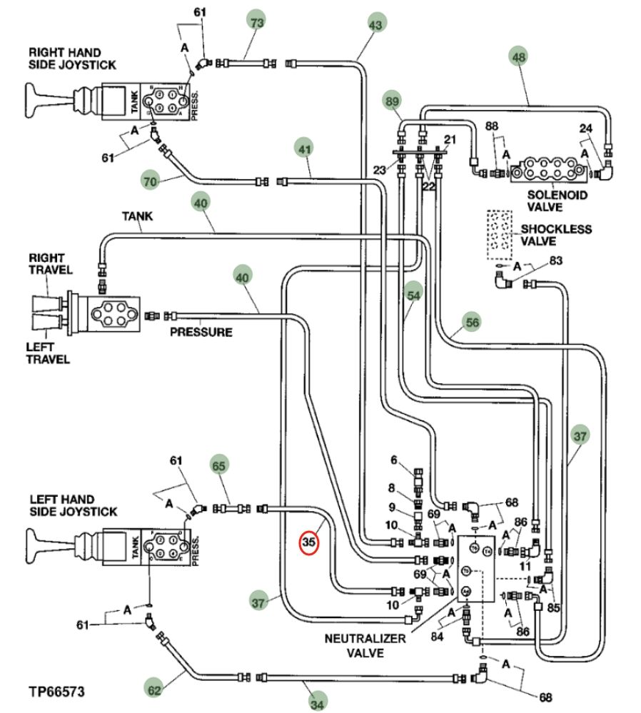 Hitachi EX200-5 installation diagram showing hydraulic hose 4373557 at Pipe No. 62