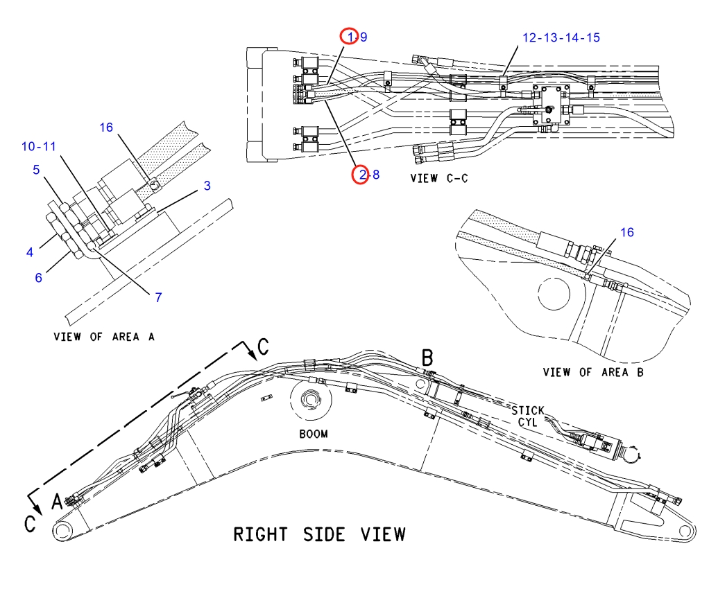 Caterpillar CAT®317B L installation diagram showing hydraulic hose 160-4094 at Pipe No. 1