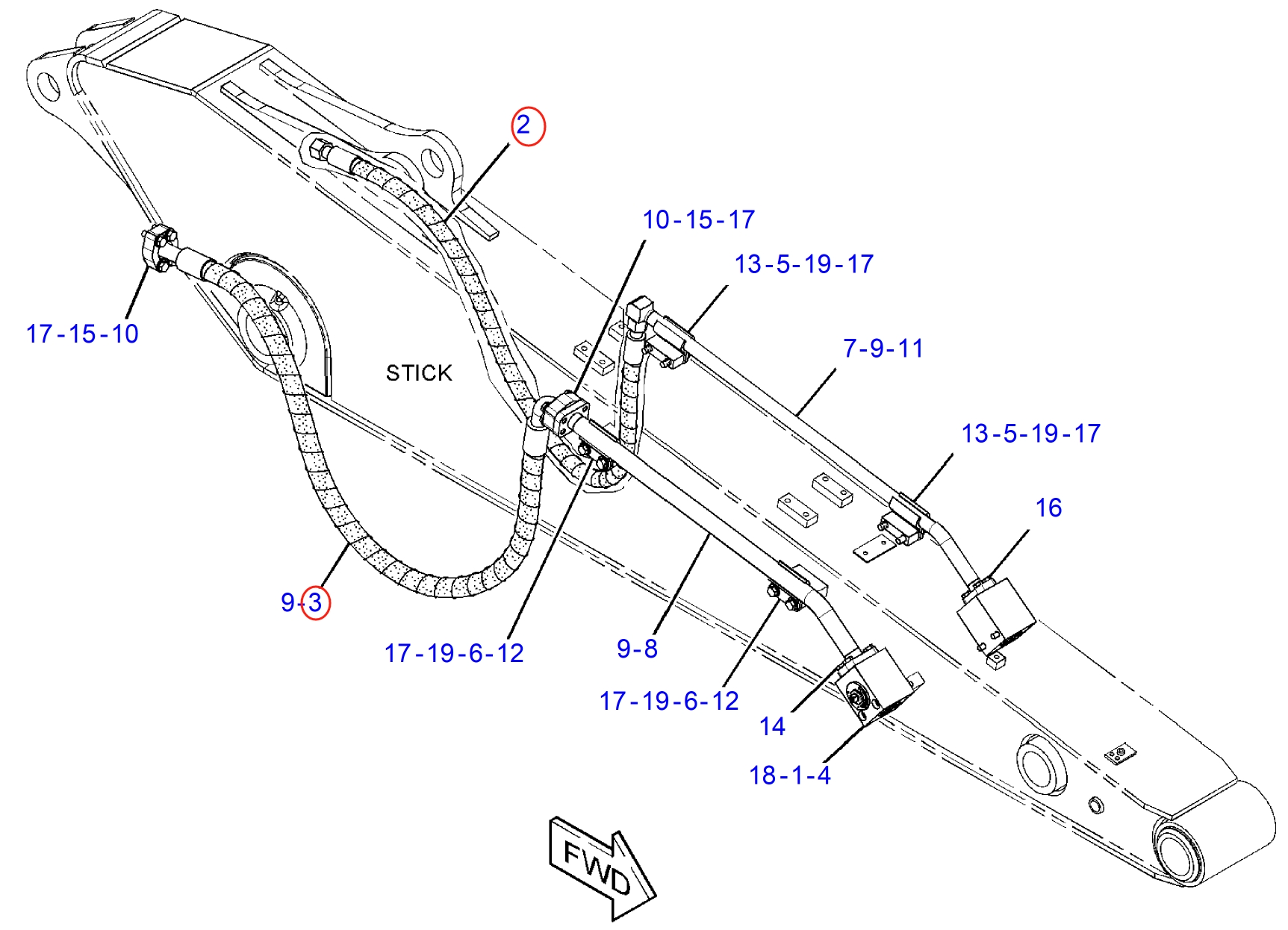Caterpillar CAT®312F GC installation diagram showing hydraulic hose 187-6692 at Pipe No. 2