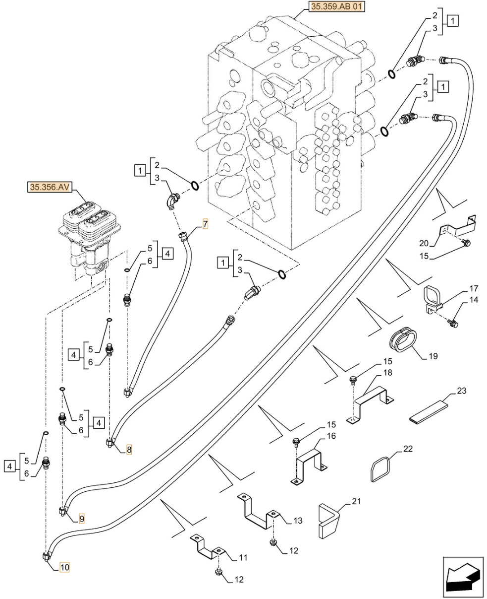 Case CX490D RTC installation diagram showing hydraulic hose KHJ13650 at Pipe No. 8