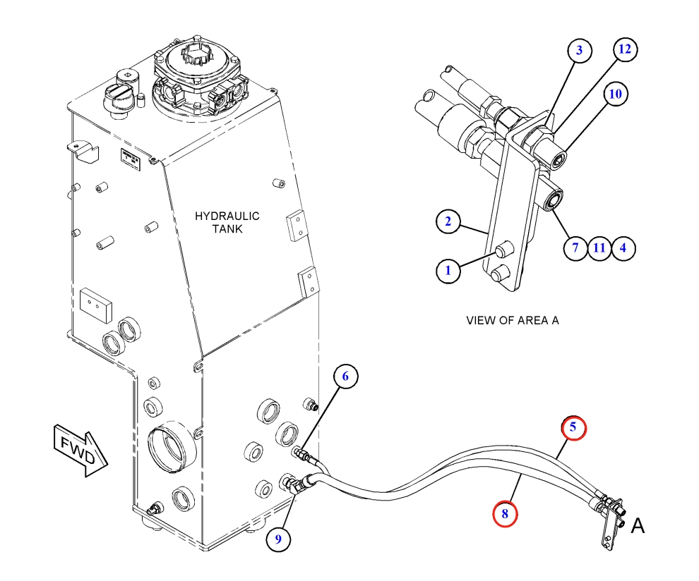 Caterpillar CAT®M317F installation diagram showing hydraulic hose 376-5782 at Pipe No. 8