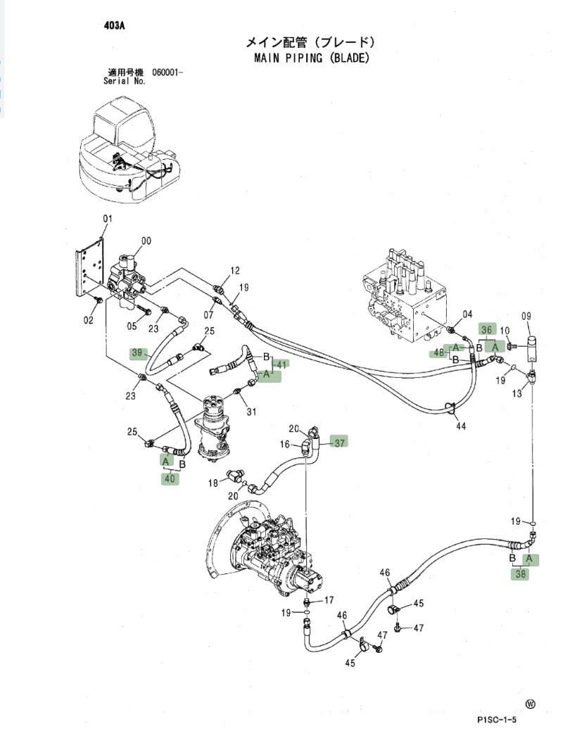 Hitachi ZX135US installation diagram showing hydraulic hose 4420423 at Pipe No. 41A