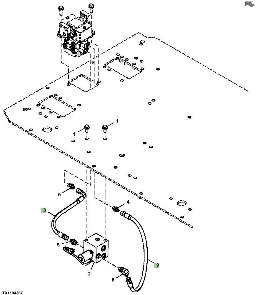 Hitachi ZX870LC-5A installation diagram showing hydraulic hose 4709482 at Pipe No. 9