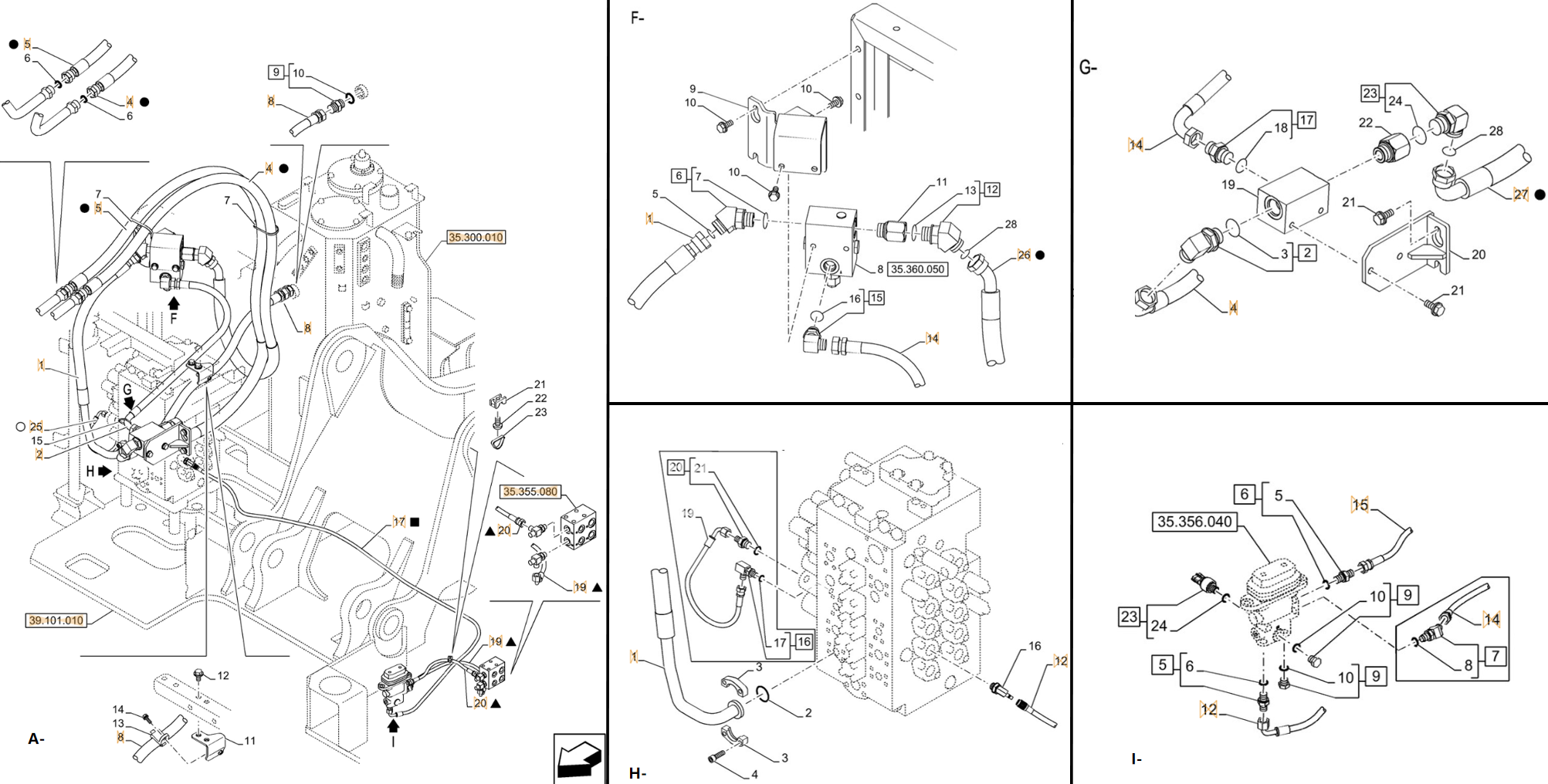Case CX245D SR installation diagram showing hydraulic hose KHJ2181 at Pipe No. A19-I14