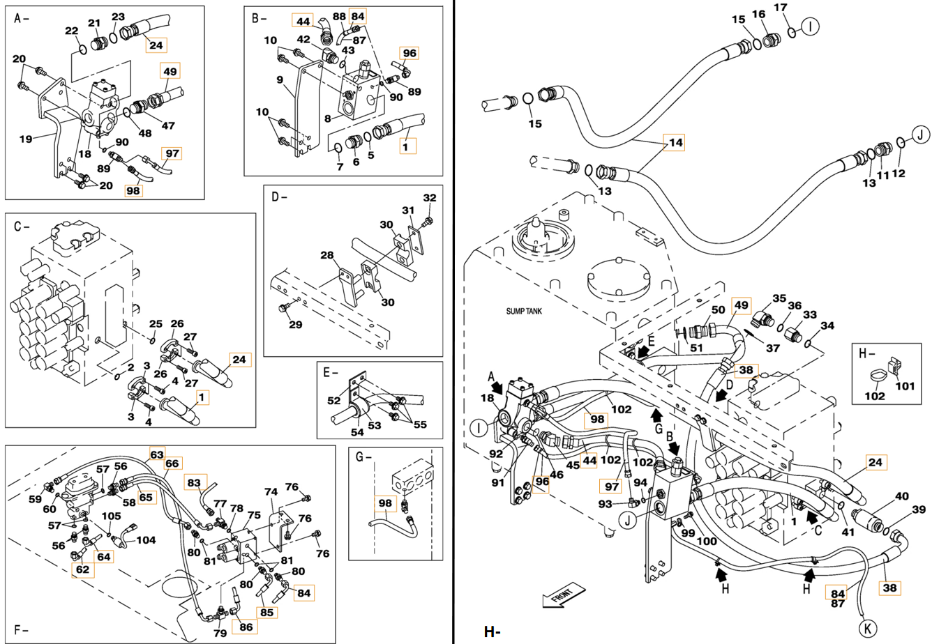 Case CX250C installation diagram showing hydraulic hose KHJ12240 at Pipe No. F85