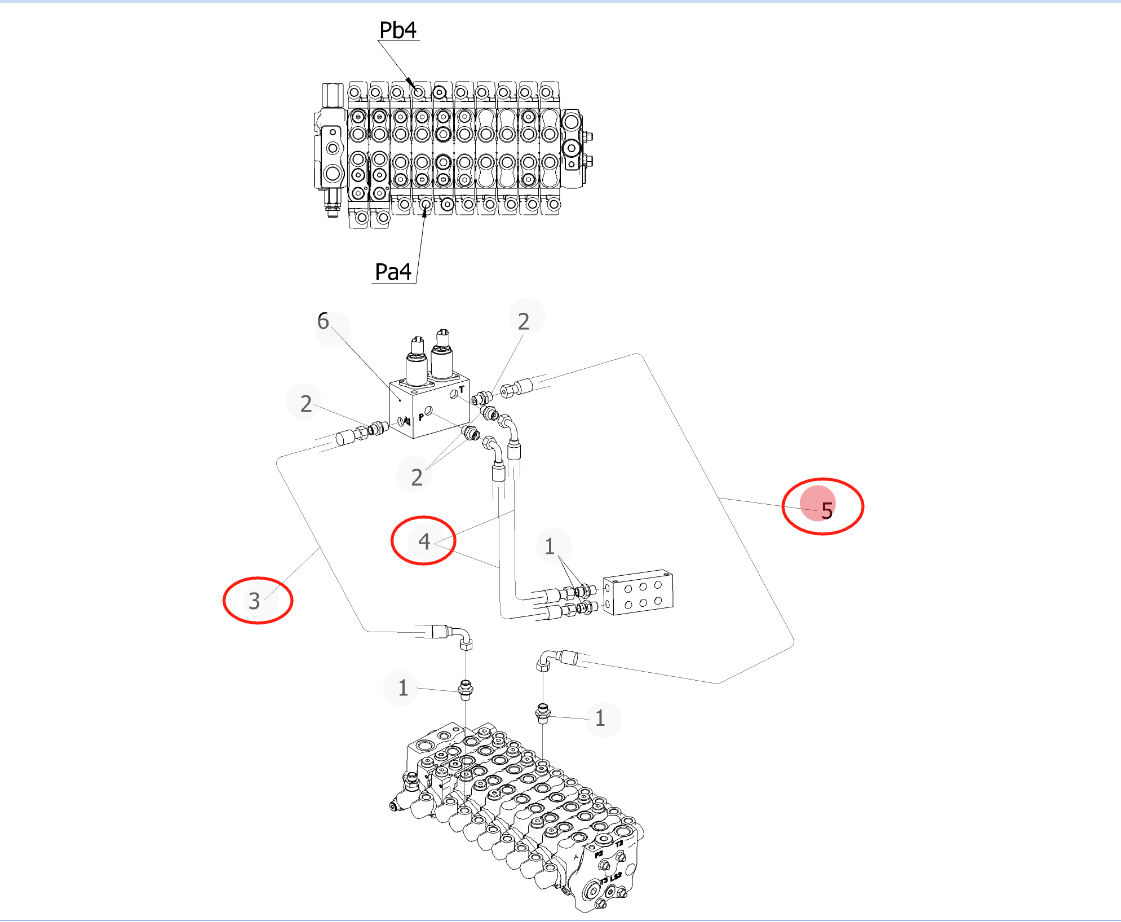 Sunward SWE25UF installation diagram showing hydraulic hose 73050200E173 at Pipe No. 5