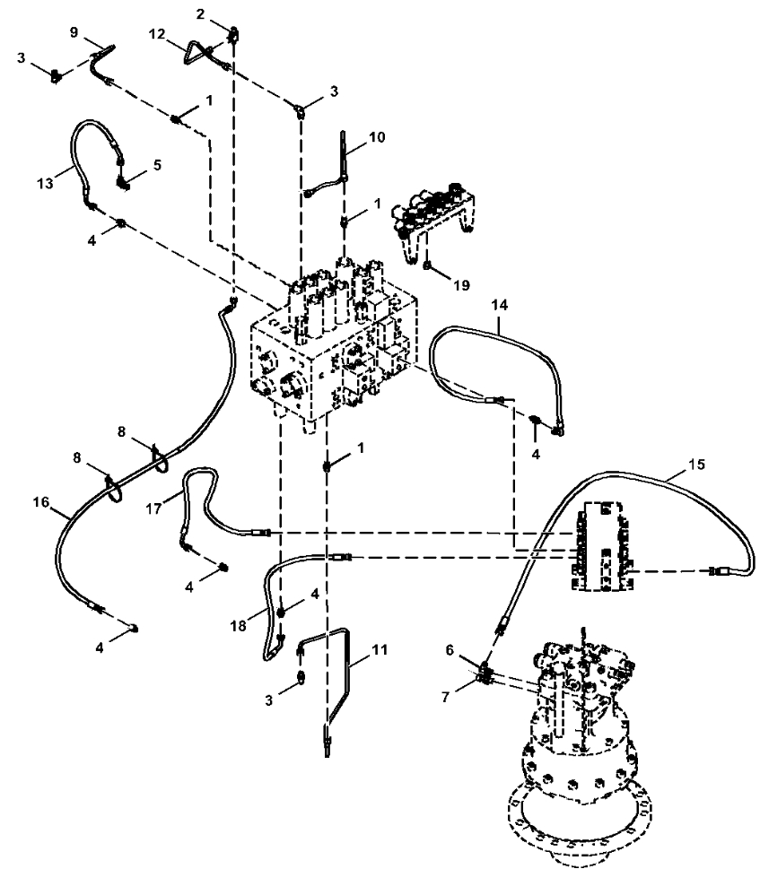 Hitachi ZX160LC-5N installation diagram showing hydraulic hose 4609114 at Pipe No. 14