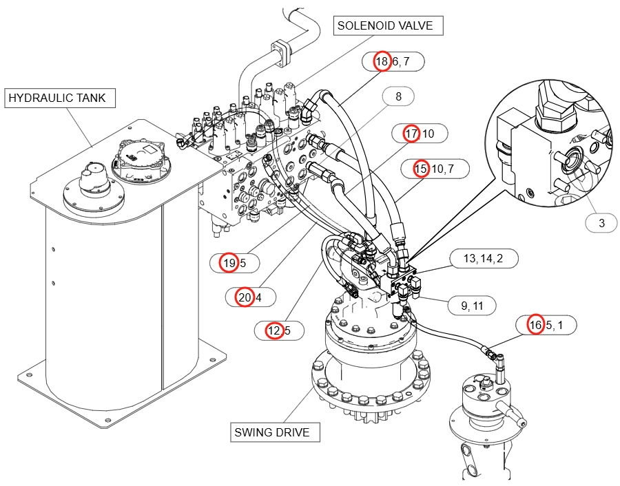 Caterpillar CAT®317 installation diagram showing hydraulic hose 571-4180 at Pipe No. 15