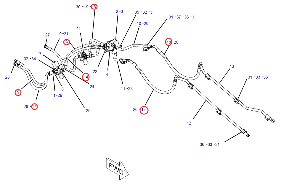 Caterpillar CAT®317B L installation diagram showing hydraulic hose 206-6297 at Pipe No. 17