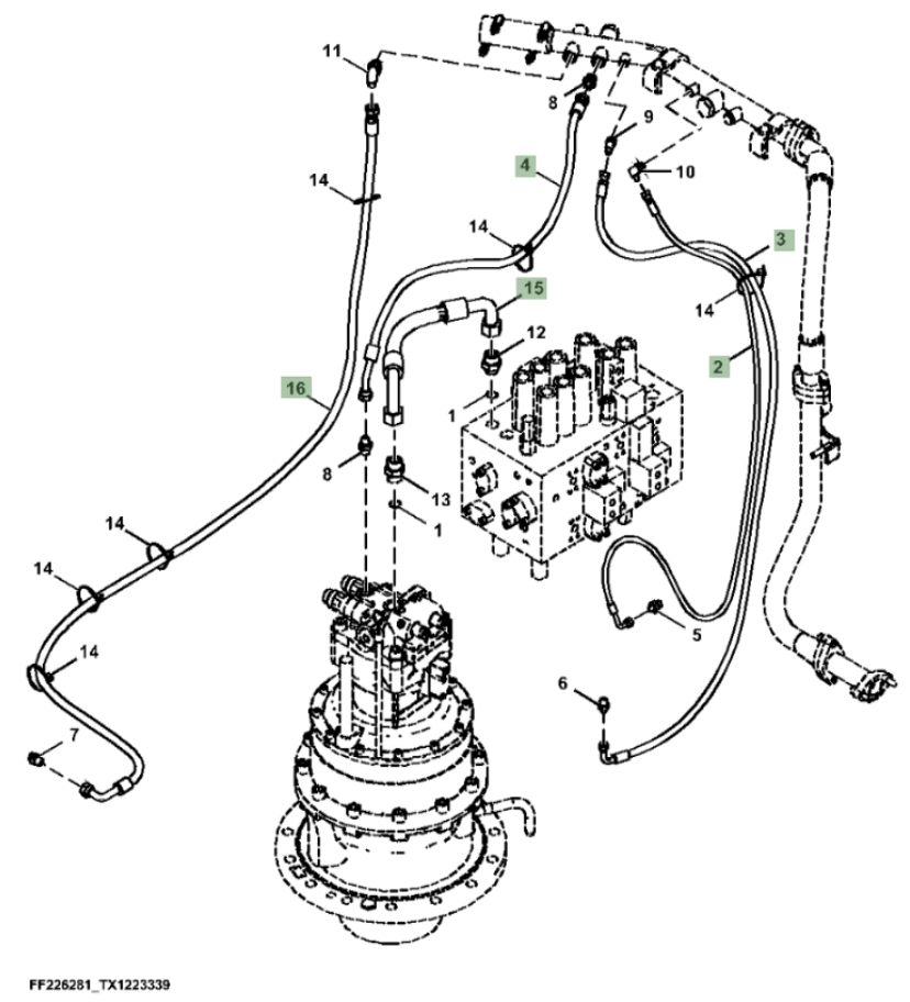 Hitachi ZX310F-LL-6N installation diagram showing hydraulic hose 4657217 at Pipe No. 2