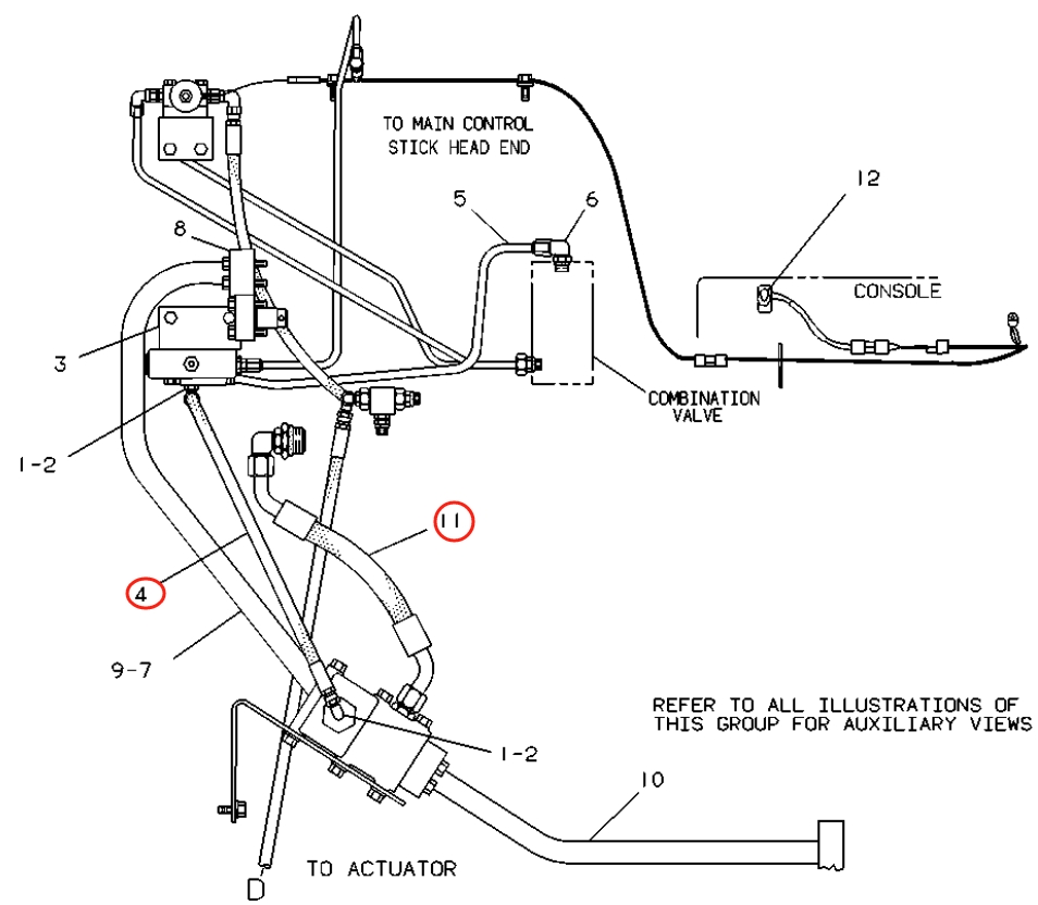 Caterpillar CAT®215C installation diagram showing hydraulic hose 9D-5861 at Pipe No. 4