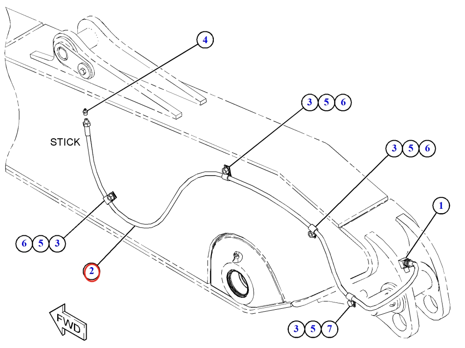 Caterpillar CAT®315F LCR installation diagram showing hydraulic hose 108-9097 at Pipe No. 2