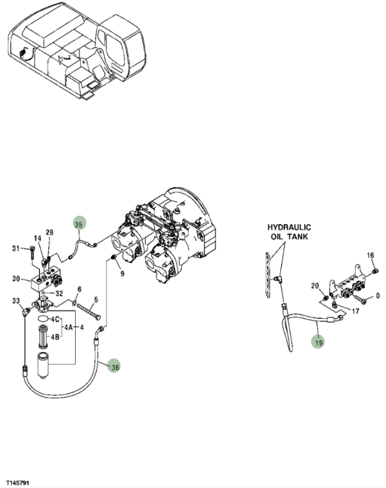 Hitachi ZX350F installation diagram showing hydraulic hose 4413313 at Pipe No. 36