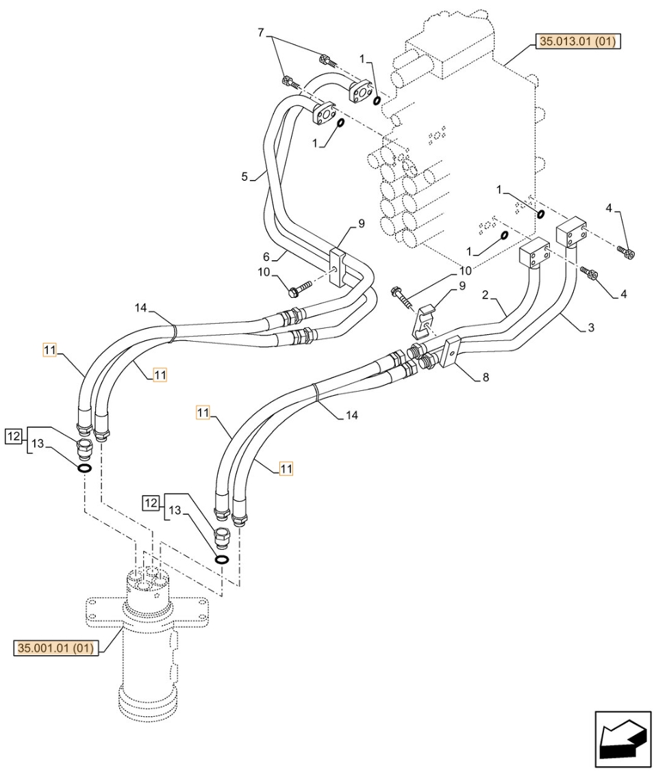 Case CX210C LC installation diagram showing hydraulic hose KRJ10710 at Pipe No. 11