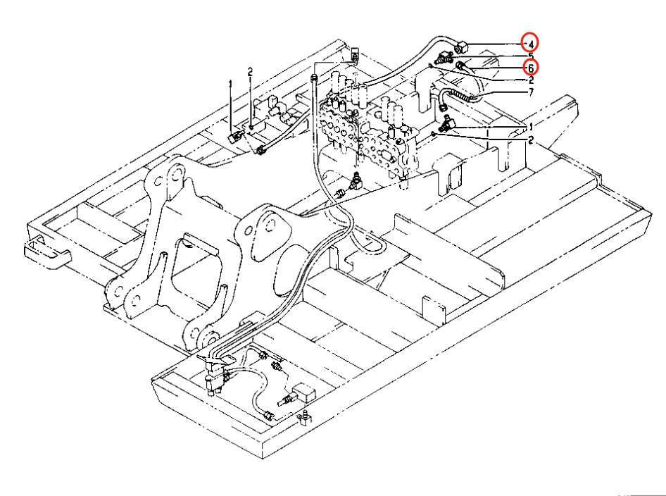 Caterpillar CAT®E200B installation diagram showing hydraulic hose 085-4610 at Pipe No. 4