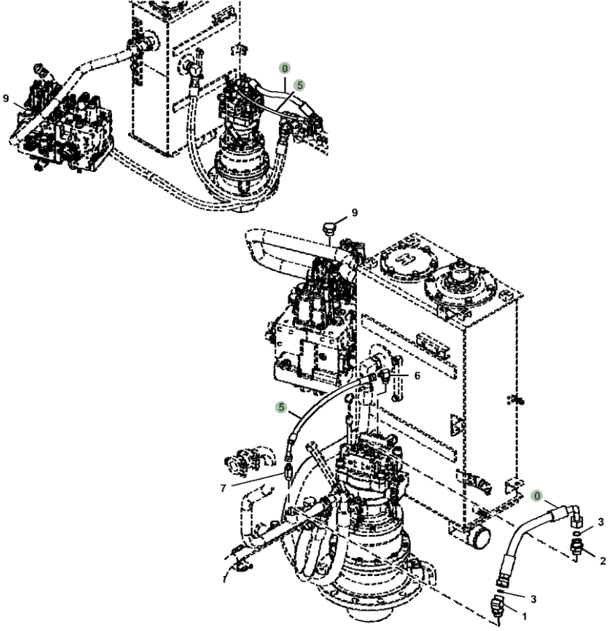 Hitachi ZX135US-6N installation diagram showing hydraulic hose 4613763 at Pipe No. 5
