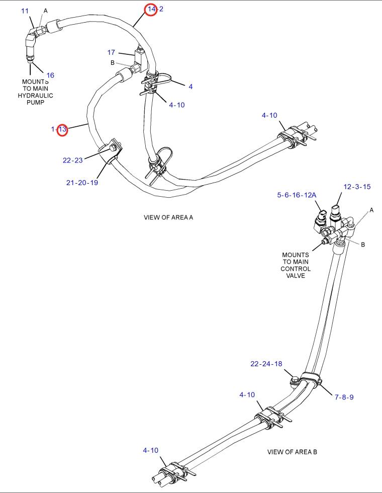 Caterpillar CAT®315F LCR installation diagram showing hydraulic hose 477-0623 at Pipe No. 13
