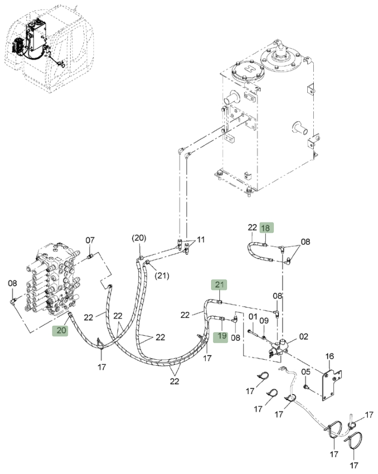 Hitachi ZX75US-3 installation diagram showing hydraulic hose 4451995 at Pipe No. 18