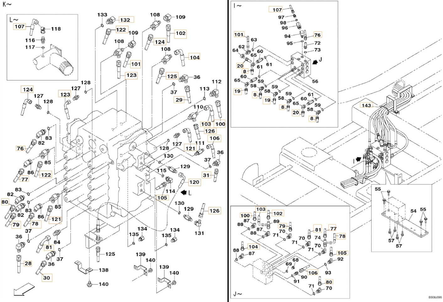 Case CX800B installation diagram showing hydraulic hose 152767A1 at Pipe No. 80