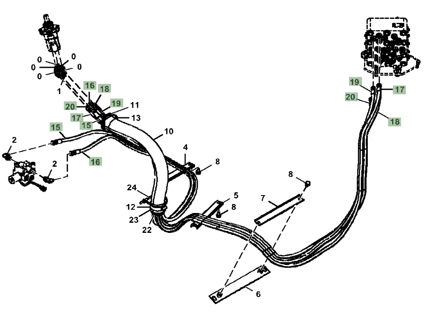 Hitachi ZX160LC-5G installation diagram showing hydraulic hose 4461252 at Pipe No. 20