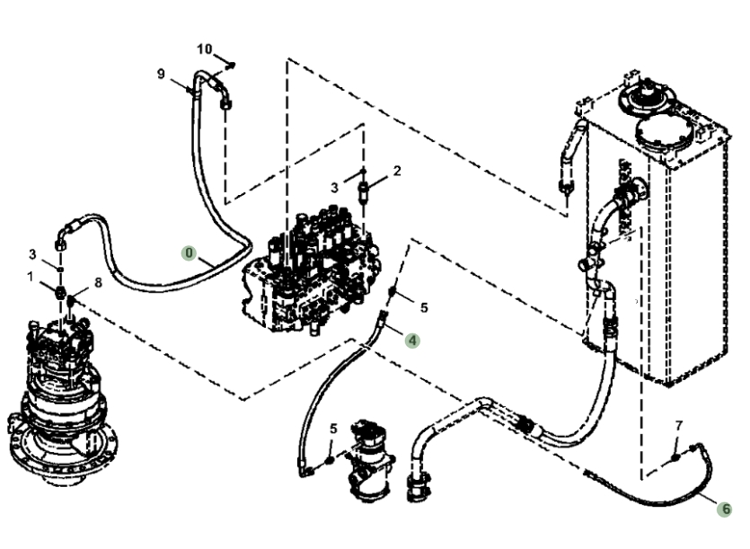 Hitachi ZX245USLC-6N installation diagram showing hydraulic hose 4446905 at Pipe No. 4
