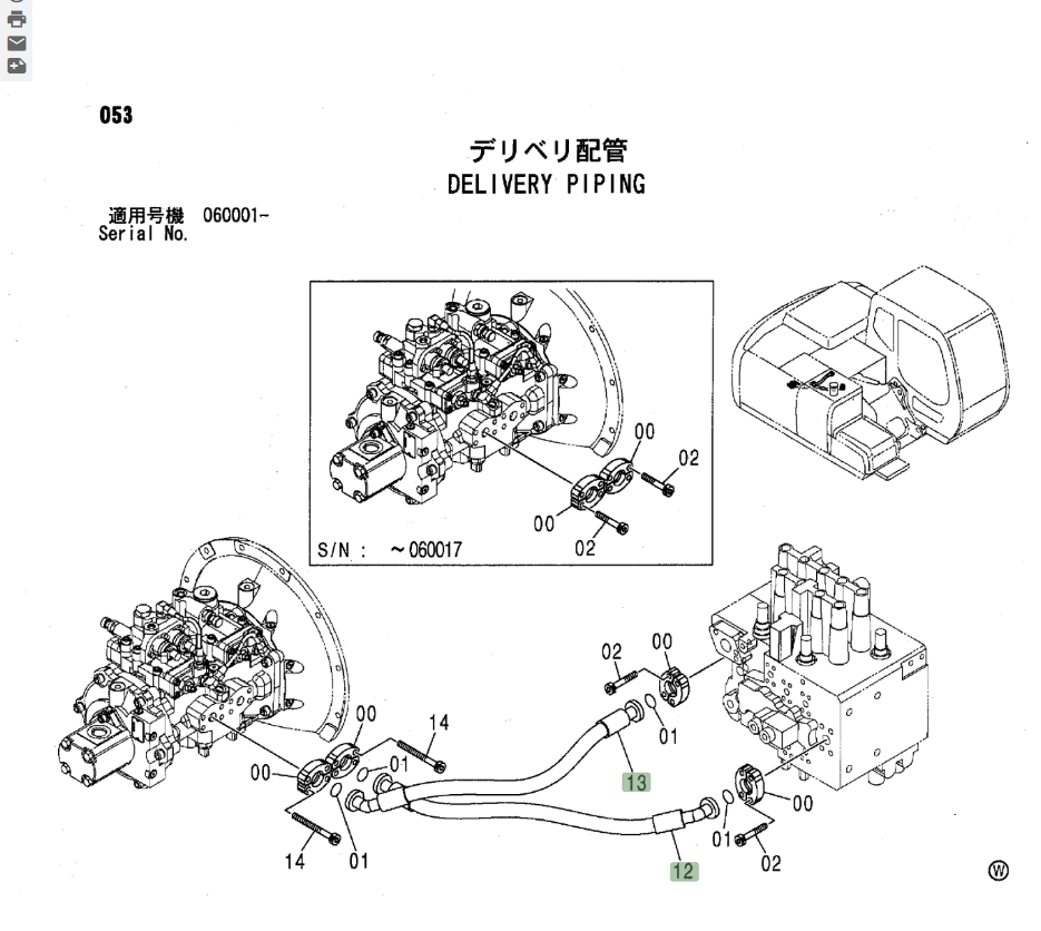 Hitachi ZX120 installation diagram showing hydraulic hose 4422976 at Pipe No. 12
