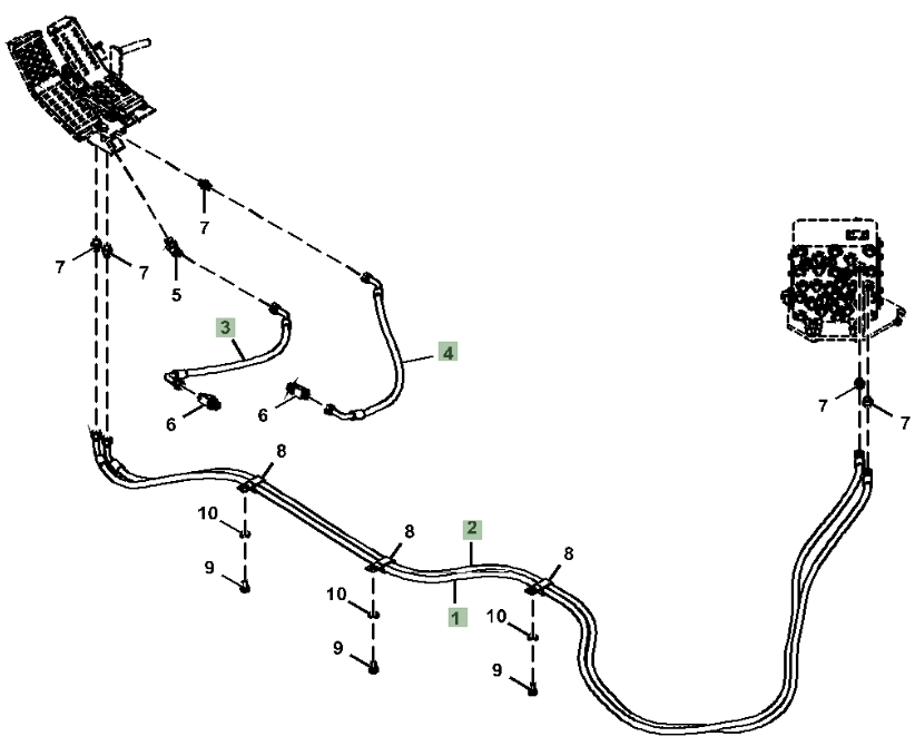 Hitachi ZX210-5A installation diagram showing hydraulic hose 4648205 at Pipe No. 4