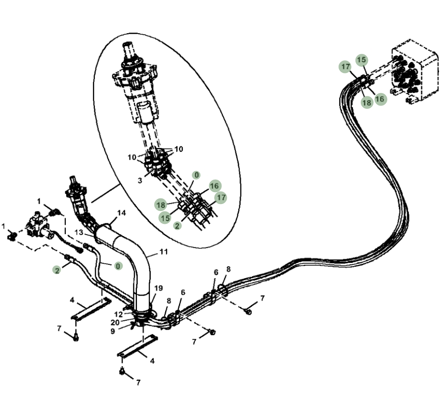 Hitachi ZX245USLC-5N installation diagram showing hydraulic hose 4629707 at Pipe No. 16