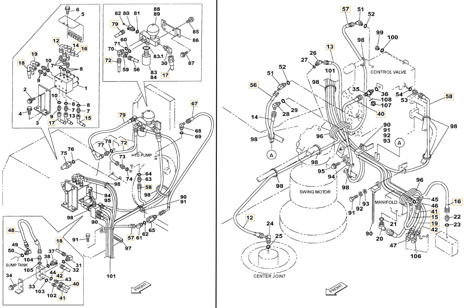Case CX240 installation diagram showing hydraulic hose 152713A1 at Pipe No. 42