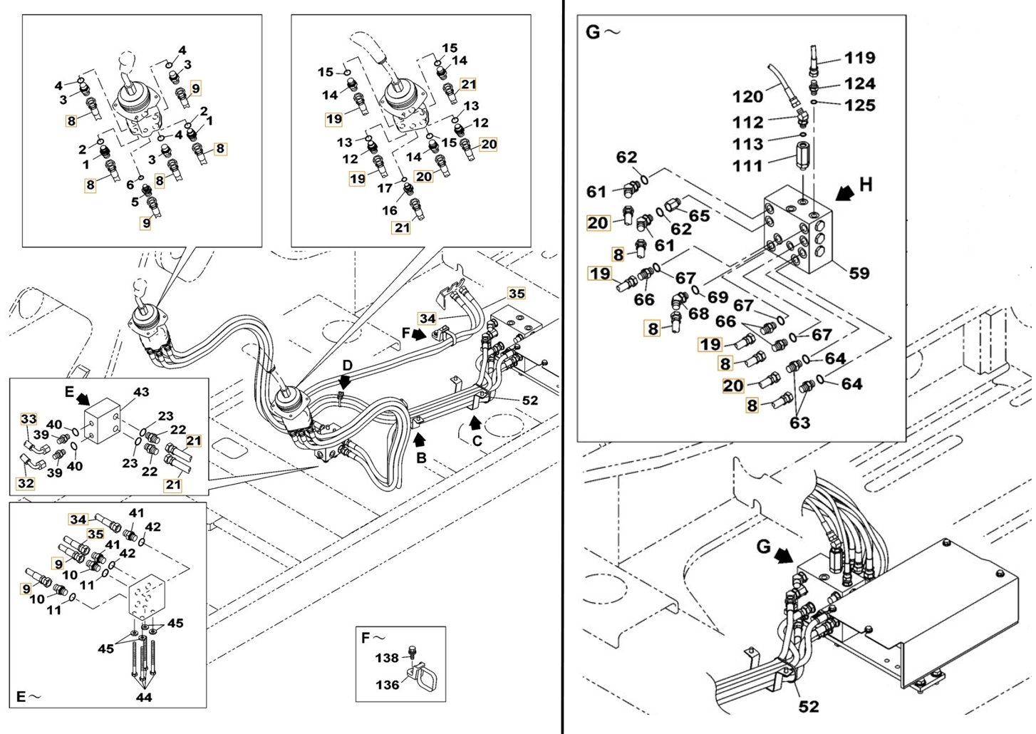 Case CX180B installation diagram showing hydraulic hose 159213A1 at Pipe No. 9