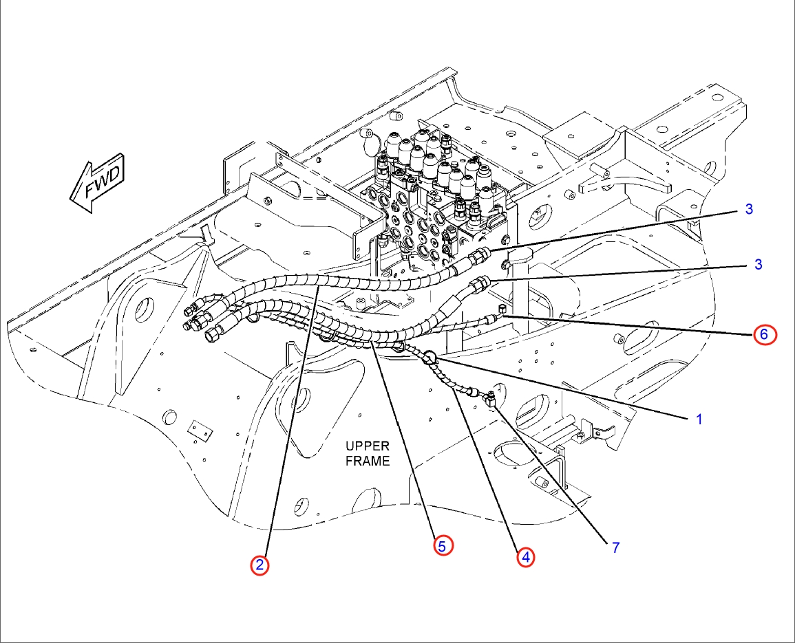 Caterpillar CAT®316F L installation diagram showing hydraulic hose 223-6869 at Pipe No. 2